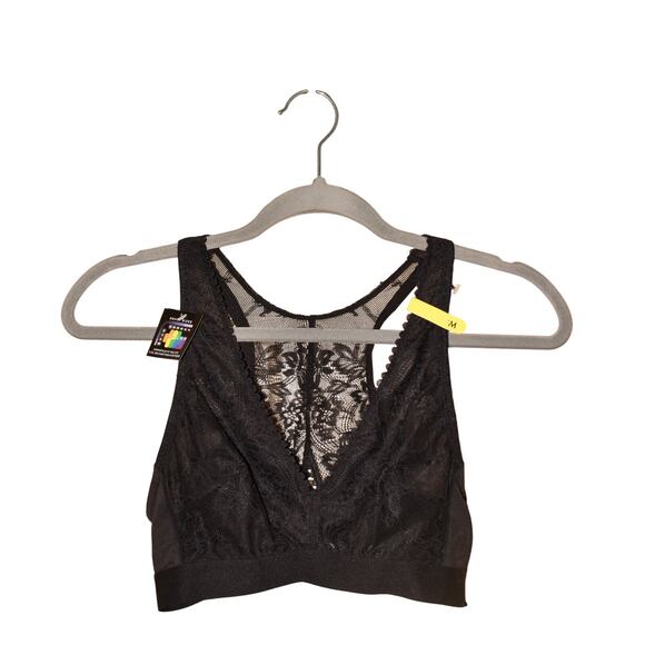 BALI NEW $44 Comfort Revolution Comfy Glam Plunge Lace Bralette Black Medium - Picture 1 of 3
